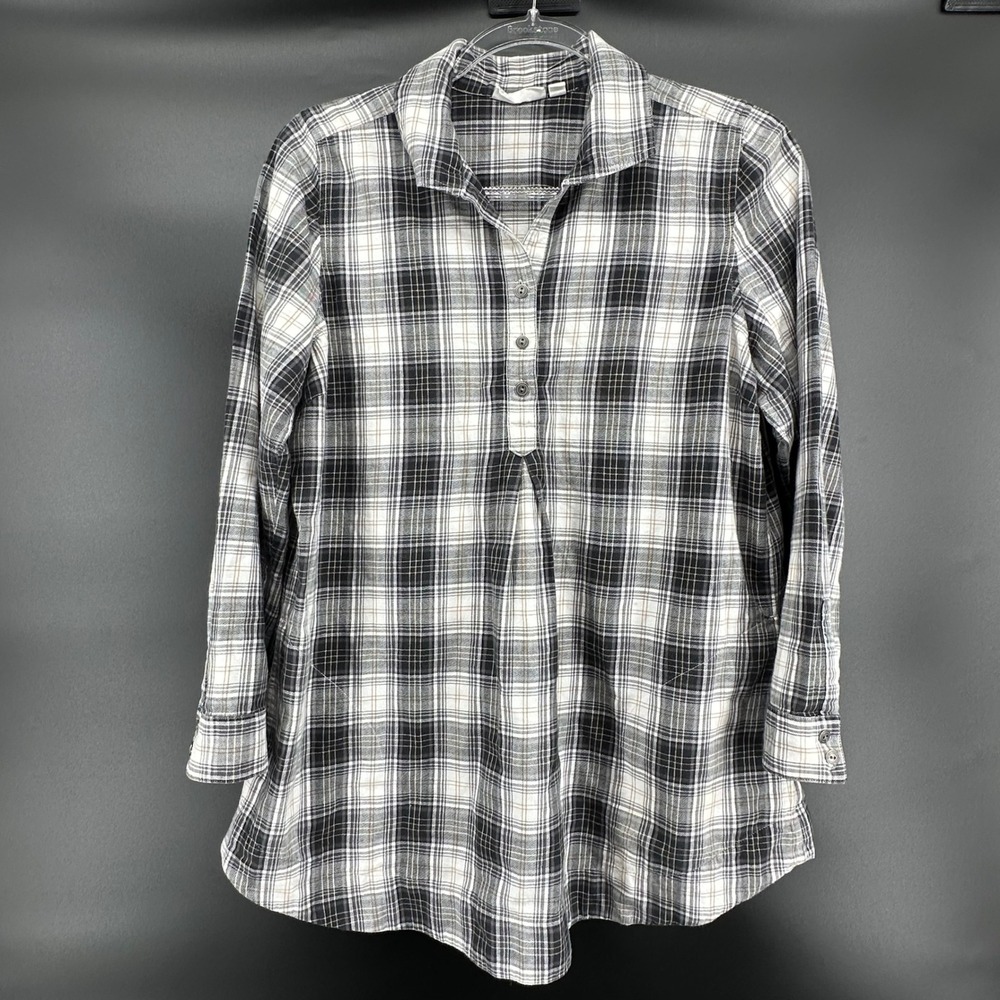 J Jill Uncommon Threads Plaid Tunic Shirt Womens 100% Cotton Pockets Long Sleeve